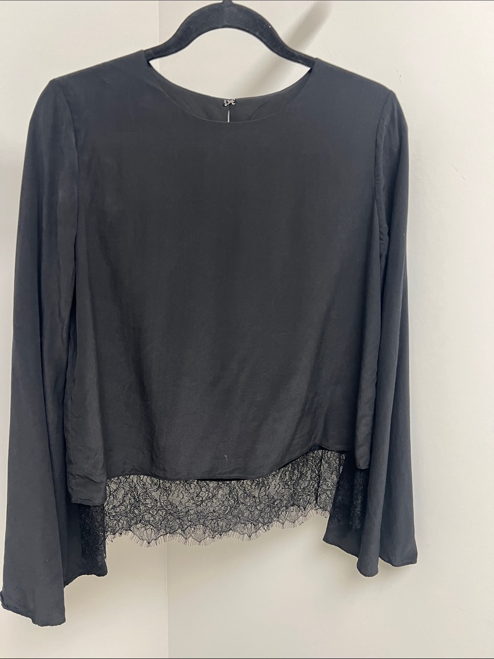 Cami NYC Silk Long-Sleeve Lace Hem Top